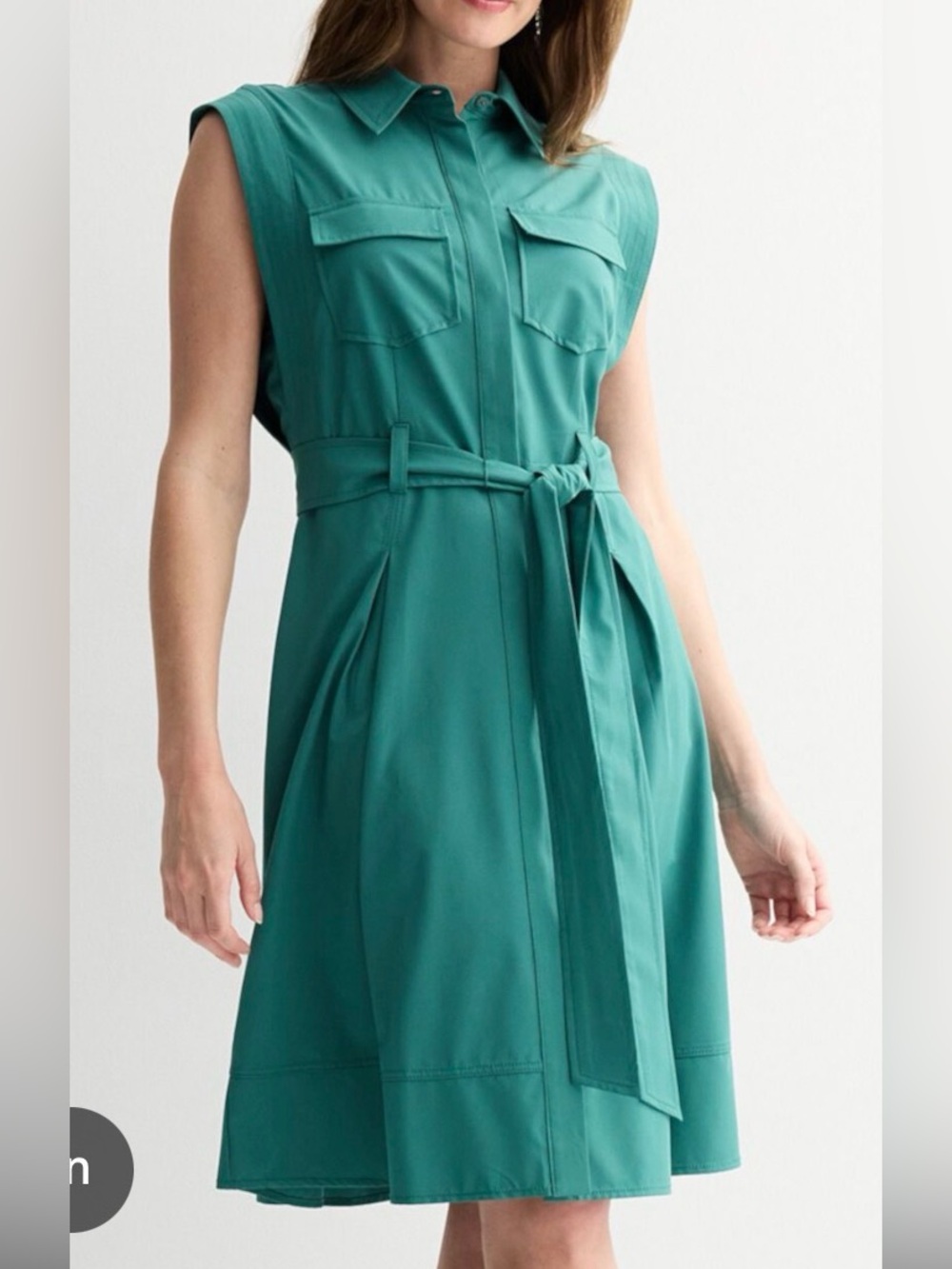 Andrew Marc Teal Sleeveless Shirt Dress with Belt